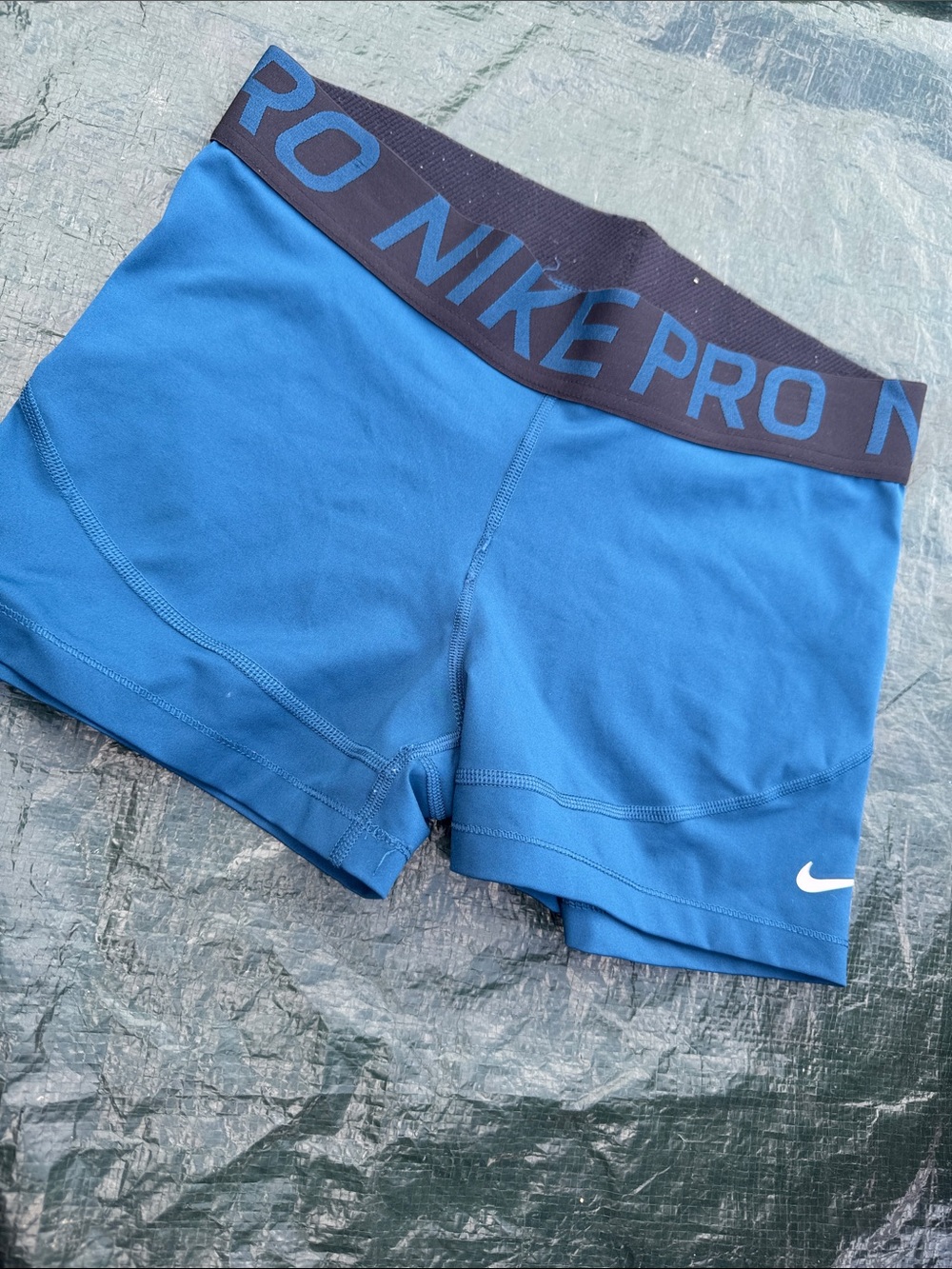 Nike Blue Pro Women's Bike Shorts with Black Waistband